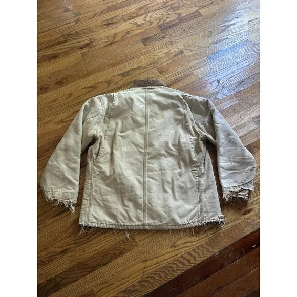 Vintage Carhartt Detroit Blanket Lined Chore Coat Tan Mens Size XL Thrashed